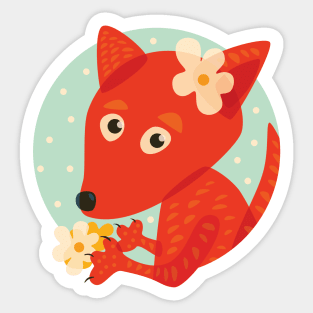 Cute Fox And Flowers Sticker